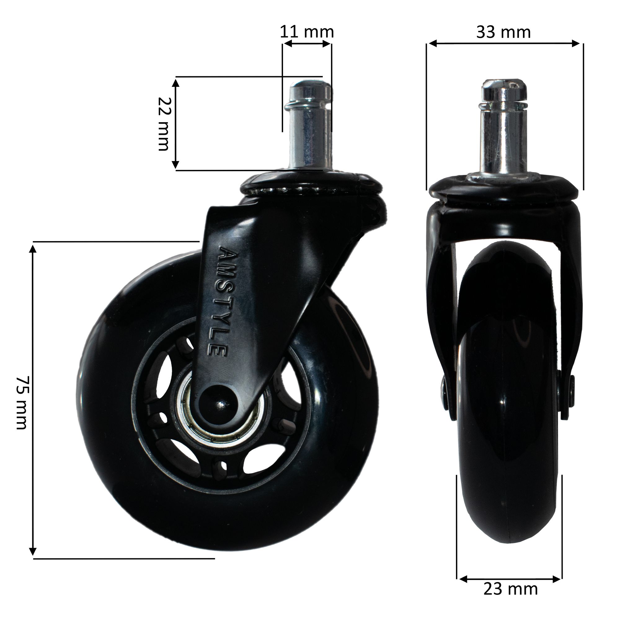 FineBuy 5er Set leichtgängige Universal-Schwerlastrollen für Bürostuhl 11 mm Stift / Durchmesser 75 mm, Leise Premium Hartbodenrollen Bürostuhlrollen, Schwarze Drehstuhlrollen | Farbe: Schwarz FineBuy 5er Set leichtgängige Universal-Schwerlastrollen für Bürostuhl 11 mm Stift / Durchmesser 75 mm, Leise Premium Hartbodenrollen Bürostuhlrollen, Schwarze Drehstuhlrollen | Farbe: Schwarz