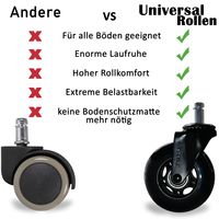 5er Set Bürostuhlrollen Schwerlastrollen Schwarz Hartbodenrollen Universalrollen – Ansicht 4