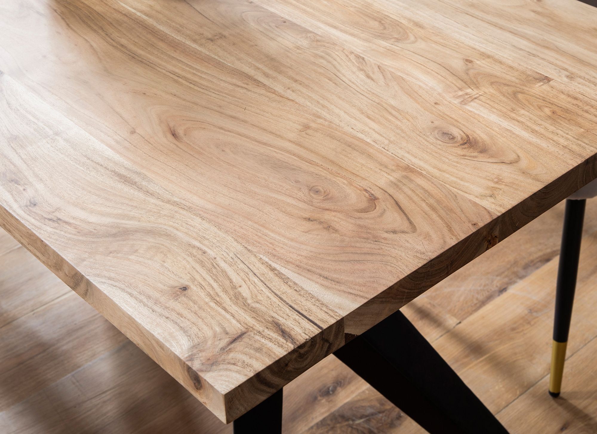 FineBuy Schreibtisch Akazie Massivholz Computertisch Loft-Style, Homeoffice Bürotisch mit Metallbeinen, Holztisch Industrial Groß, Laptoptisch Arbeitszimmer Rechteckig | Farbe: Braun