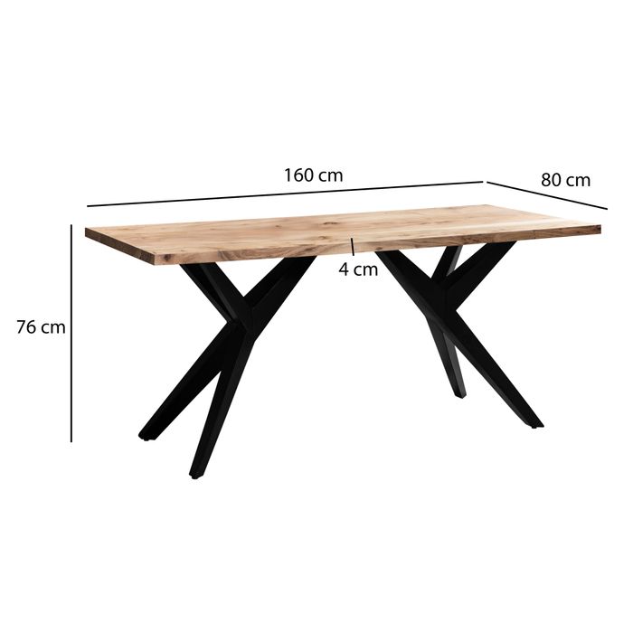 Schreibtisch FineBuy Akazie Massivholz Bürotisch Computertisch Industrial Groß – Maßzeichnung
