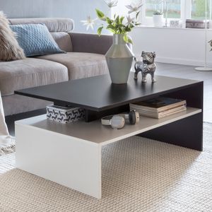 FineBuy Wohnzimmertisch 90 x 43 x 60 cm mit Ablage Holz Schwarz / Weiß, Design Wohnzimmer Couchtisch Zweiteilig mit Stauraum, Sofatisch Eckig Kaffeetisch Modern, Loungetisch Groß & Hoch