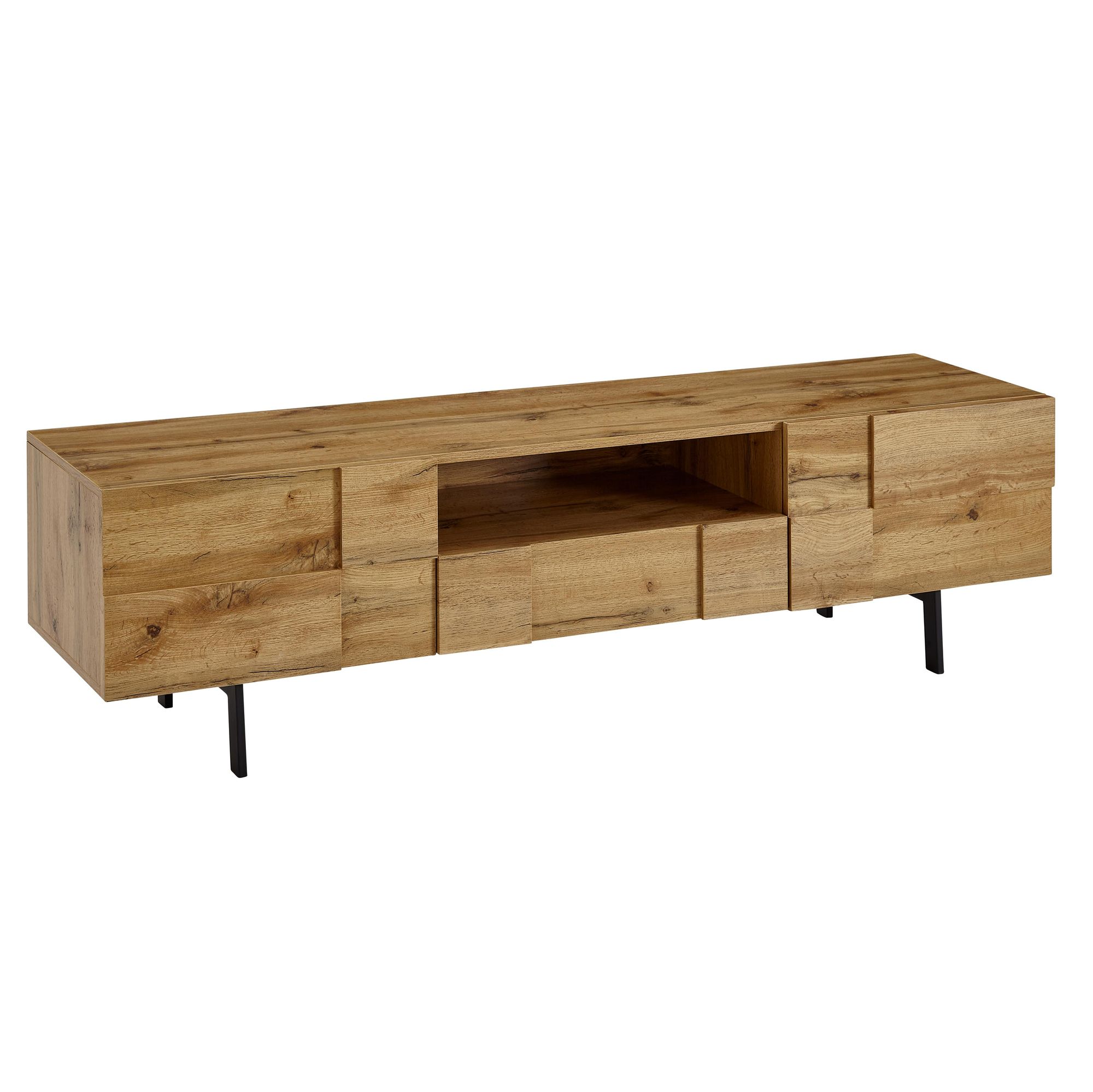 FineBuy Lowboard Holz Eiche-Dekor 160x46x43 cm TV-Kommode mit zwei Türen, Design TV-Schrank Hoch, Fernsehtisch Fernsehschrank Modern, Fernsehkommode Wohnzimmer | Farbe: Braun