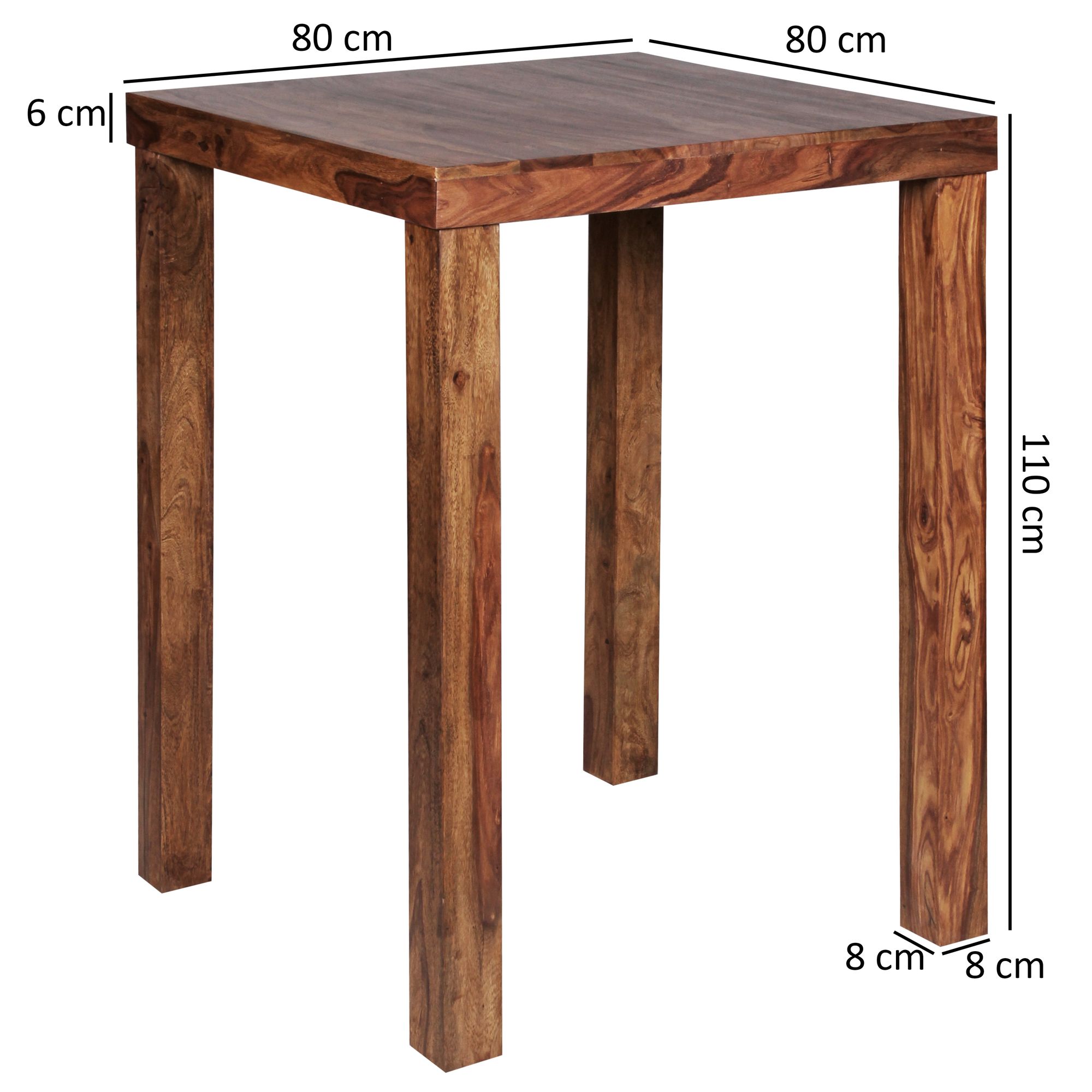 FineBuy Bartisch Massivholz Sheesham 80 x 80 x 110 cm Bistro-Tisch modern Landhaus-Stil Steh-Tisch quadratisch dunkel-braun Natur-Produkt Massiv-Holz-Möbel Hausbar Esstisch Echt-Holz unbehandelt | Farbe: Braun