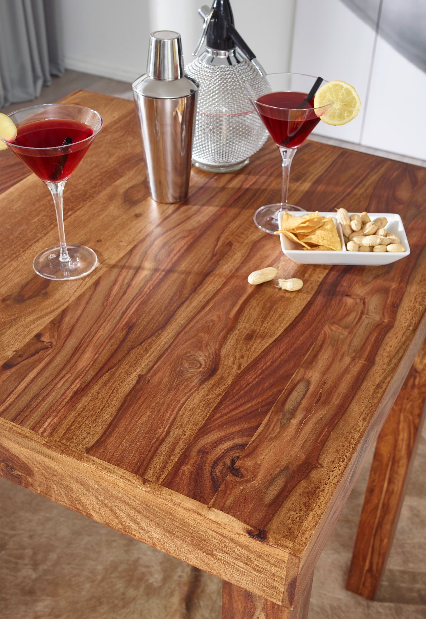 FineBuy Bartisch Massivholz Sheesham 80 x 80 x 110 cm Bistro-Tisch modern Landhaus-Stil Steh-Tisch quadratisch dunkel-braun Natur-Produkt Massiv-Holz-Möbel Hausbar Esstisch Echt-Holz unbehandelt | Farbe: Braun