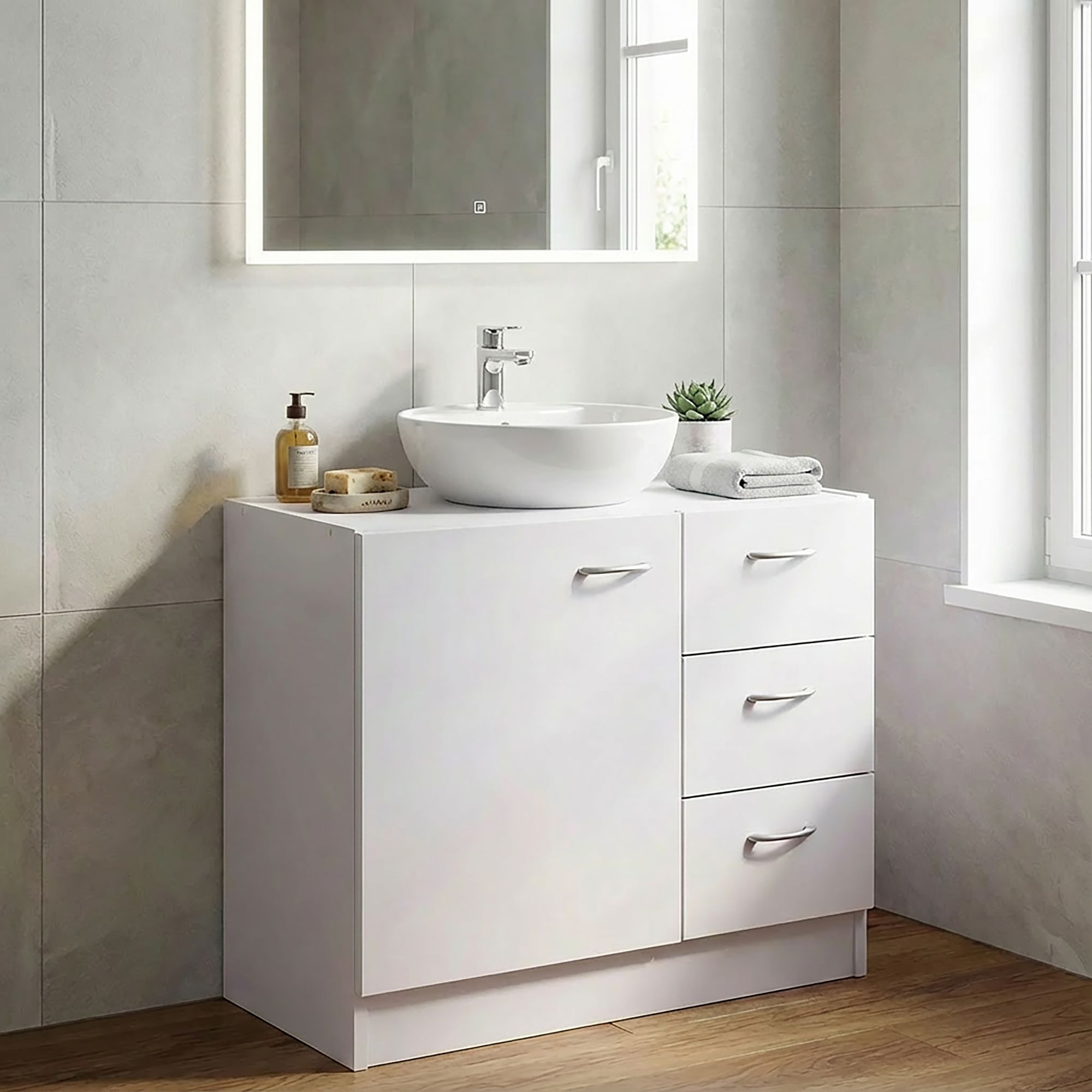 FineBuy Waschbecken-Unterschrank 54 x 63 x 30 cm weiß mit 1 Tür und 3 Schubladen, Unterstellschrank Bad mit Siphonausschnitt, Bad-Schrank klein Waschbecken | Farbe: Weiß FineBuy Waschbecken-Unterschrank 54 x 63 x 30 cm weiß mit 1 Tür und 3 Schubladen, Unterstellschrank Bad mit Siphonausschnitt, Bad-Schrank klein Waschbecken | Farbe: Weiß