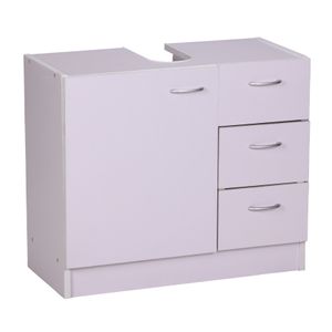 FineBuy Waschbecken-Unterschrank 54 x 63 x 30 cm weiß mit 1 Tür und 3 Schubladen, Unterstellschrank Bad mit Siphonausschnitt, Bad-Schrank klein Waschbecken