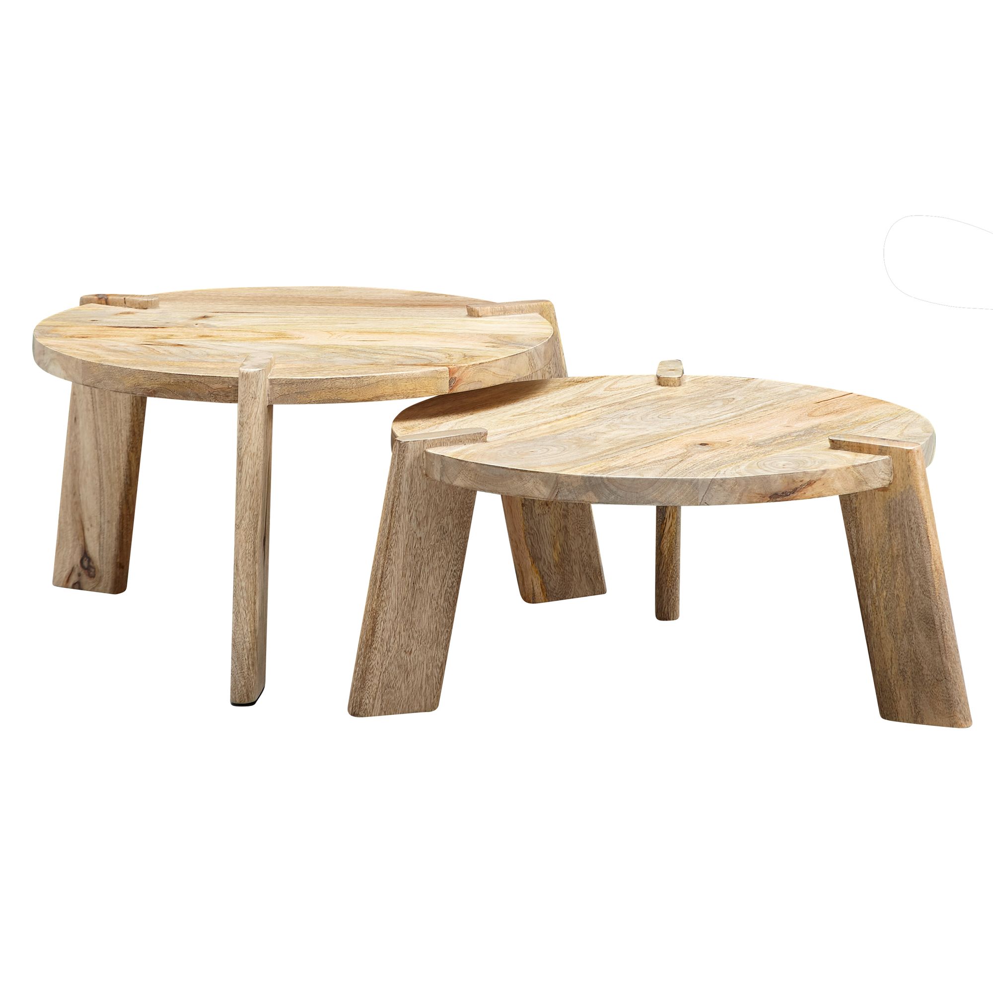 FineBuy Couchtisch Set 2er Mango Massivholz rund Natur · Wohnzimmertisch Beistelltisch im Japandi Design · Handgefertigte Satztische aus Echtholz mit Klarlack | Farbe: Braun