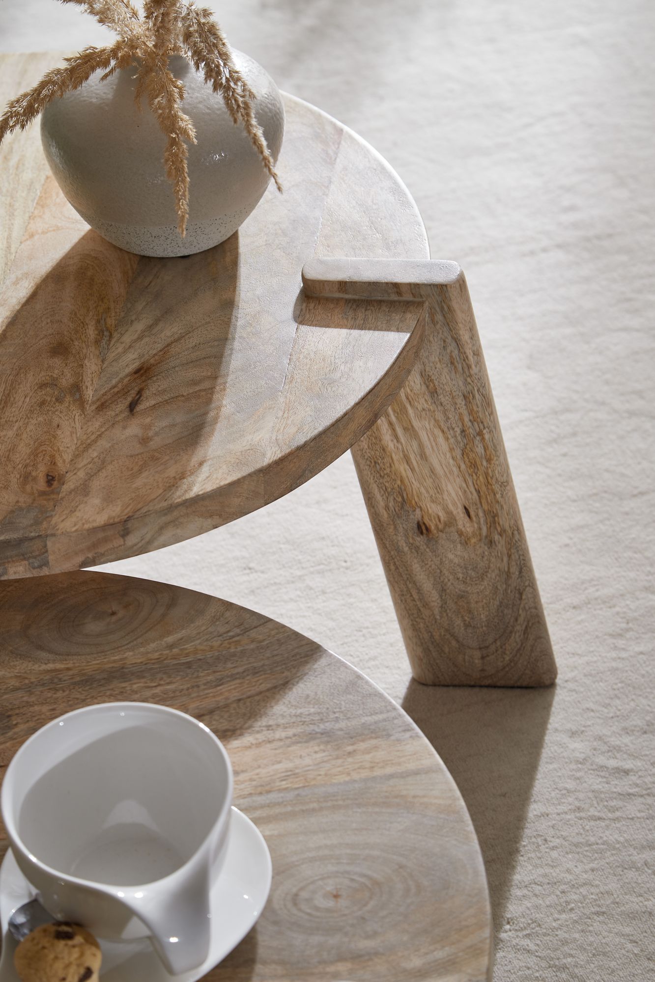 FineBuy Couchtisch Set 2er Mango Massivholz rund Natur · Wohnzimmertisch Beistelltisch im Japandi Design · Handgefertigte Satztische aus Echtholz mit Klarlack | Farbe: Braun