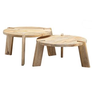FineBuy Design Couchtisch 2er Set Mango Massivholz Wohnzimmertisch Hell, Satztisch Holztisch Rund Beistelltisch, Tischset 2-teilig Kaffeetisch Holz