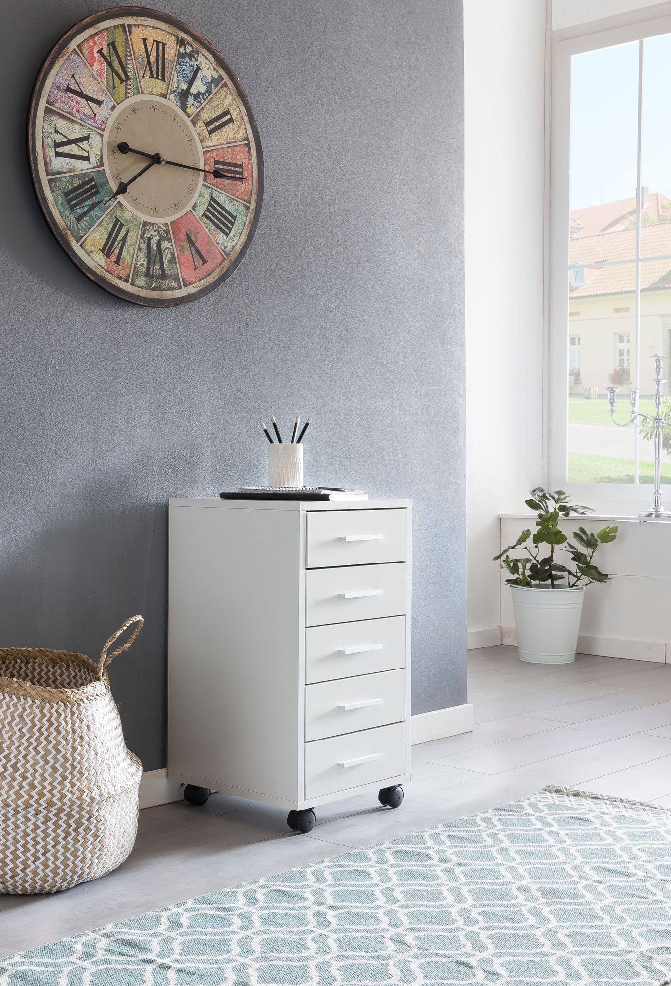 FineBuy Rollcontainer Weiß 33 x 63 x 38 cm Holz Schubladenschrank Schreibtisch, Büro Schrank mit 5 Schubladen, Container Rollschrank klein Standcontainer schmal, Schreibtischcontainer mit Rollen | Farbe: Weiß FineBuy Rollcontainer Weiß 33 x 63 x 38 cm Holz Schubladenschrank Schreibtisch, Büro Schrank mit 5 Schubladen, Container Rollschrank klein Standcontainer schmal, Schreibtischcontainer mit Rollen | Farbe: Weiß