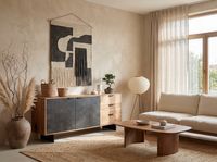 Sideboard FineBuy 175 cm Massivholz Steinoptik Kommode Anrichte Türen Schubladen – Ansicht 2