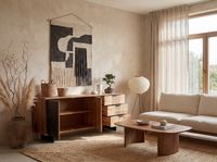 Sideboard FineBuy 175 cm Massivholz Steinoptik Kommode Anrichte Türen Schubladen – Ansicht 4