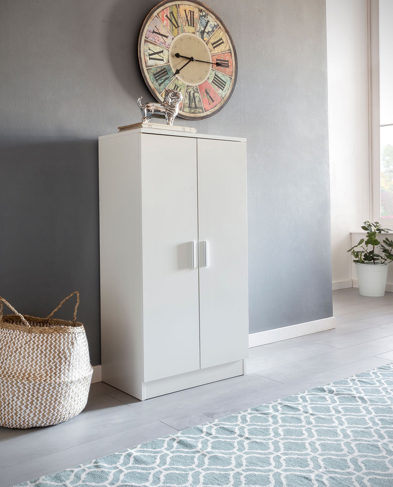 FineBuy Schuhschrank mit 2 Türen Weiß 55x108x35 cm Schuhregal Holz geschlossen, Design Dielenschrank Garderobenschrank schmal, Flurschrank hoch, Schuhaufbewahrung Garderobe Dielenmöbel | Farbe: Weiß