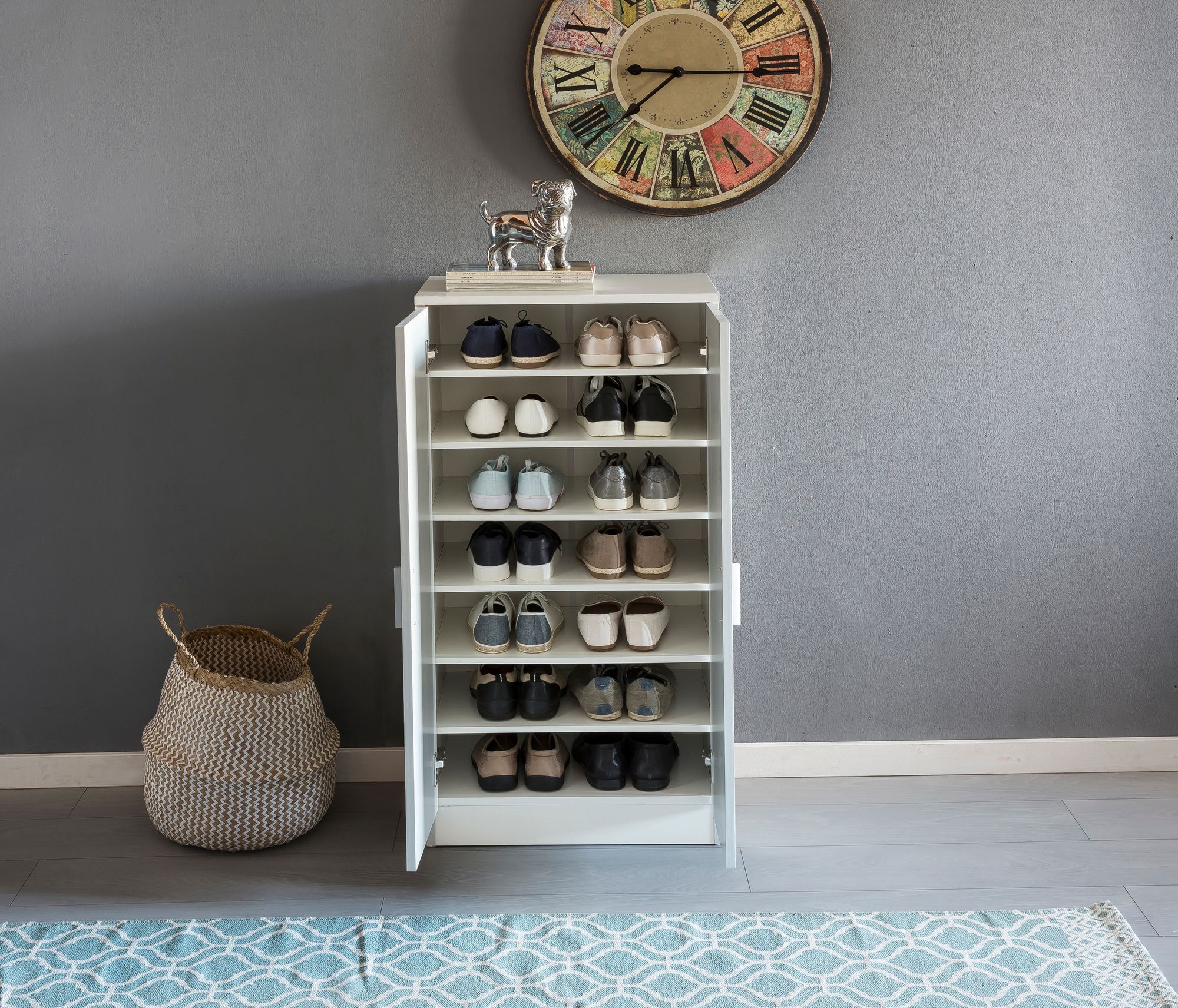 FineBuy Schuhschrank mit 2 Türen Weiß 55x108x35 cm Schuhregal Holz geschlossen, Design Dielenschrank Garderobenschrank schmal, Flurschrank hoch, Schuhaufbewahrung Garderobe Dielenmöbel | Farbe: Weiß