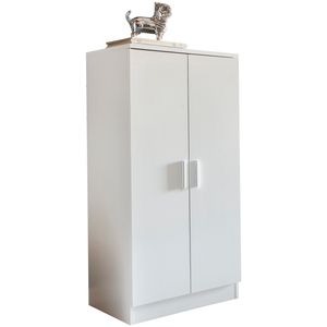 FineBuy Schuhschrank mit 2 Türen Weiß 55x108x35 cm Schuhregal Holz geschlossen, Design Dielenschrank Garderobenschrank schmal, Flurschrank hoch, Schuhaufbewahrung Garderobe Dielenmöbel