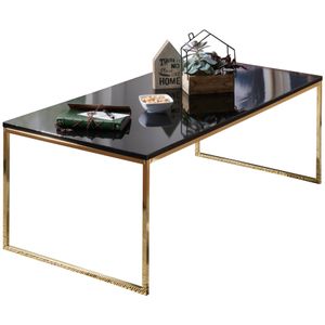 FB110117 FineBuy Couchtisch 120x45x60 cm Metall Holz Sofatisch Schwarz / Gold, Design Wohnzimmertisch rechteckig, Stubentisch mit Metallgestell, Kaffeetisch klein, Wohnzimmer Loungetisch modern