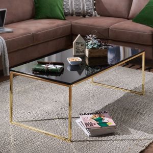 FineBuy Couchtisch 120x45x60 cm Metall Holz Sofatisch Schwarz / Gold, Design Wohnzimmertisch rechteckig, Stubentisch mit Metallgestell, Kaffeetisch klein, Wohnzimmer Loungetisch modern