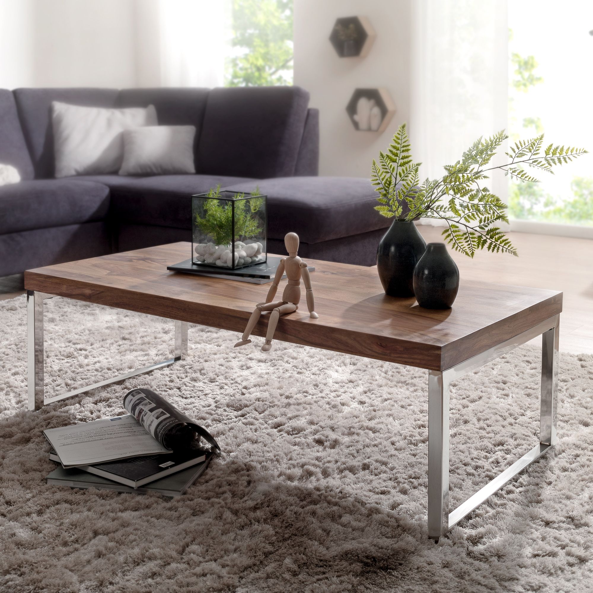 FineBuy Couchtisch 120 x 60 x 40 cm Sheesham Massiv Holz Tisch, Massiver Design Wohnzimmertisch aus Massivholz, Beistelltisch Rechteckig Braun | Farbe: Braun FineBuy Couchtisch 120 x 60 x 40 cm Sheesham Massiv Holz Tisch, Massiver Design Wohnzimmertisch aus Massivholz, Beistelltisch Rechteckig Braun | Farbe: Braun