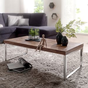 FineBuy Couchtisch 120 x 60 x 40 cm Sheesham Massiv Holz Tisch, Massiver Design Wohnzimmertisch aus Massivholz, Beistelltisch Rechteckig Braun