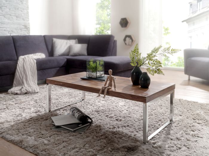 FineBuy Couchtisch 120 x 60 x 40 cm Sheesham Massiv Holz Tisch, Massiver Design Wohnzimmertisch aus Massivholz, Beistelltisch Rechteckig Braun