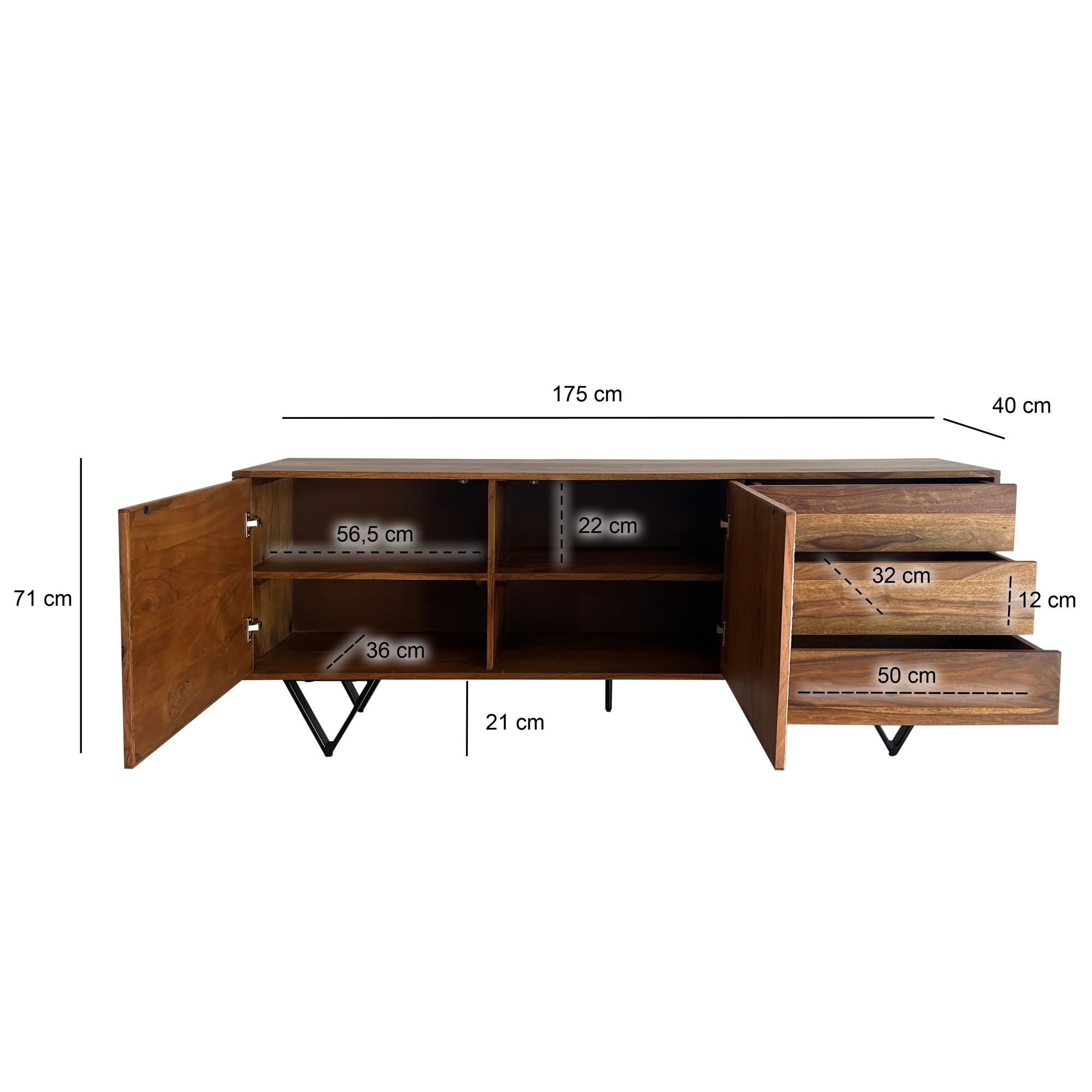 Sideboard FineBuy 175 cm Anrichte Massivholz Steinoptik Kommode Türen Schubladen – Ansicht 3