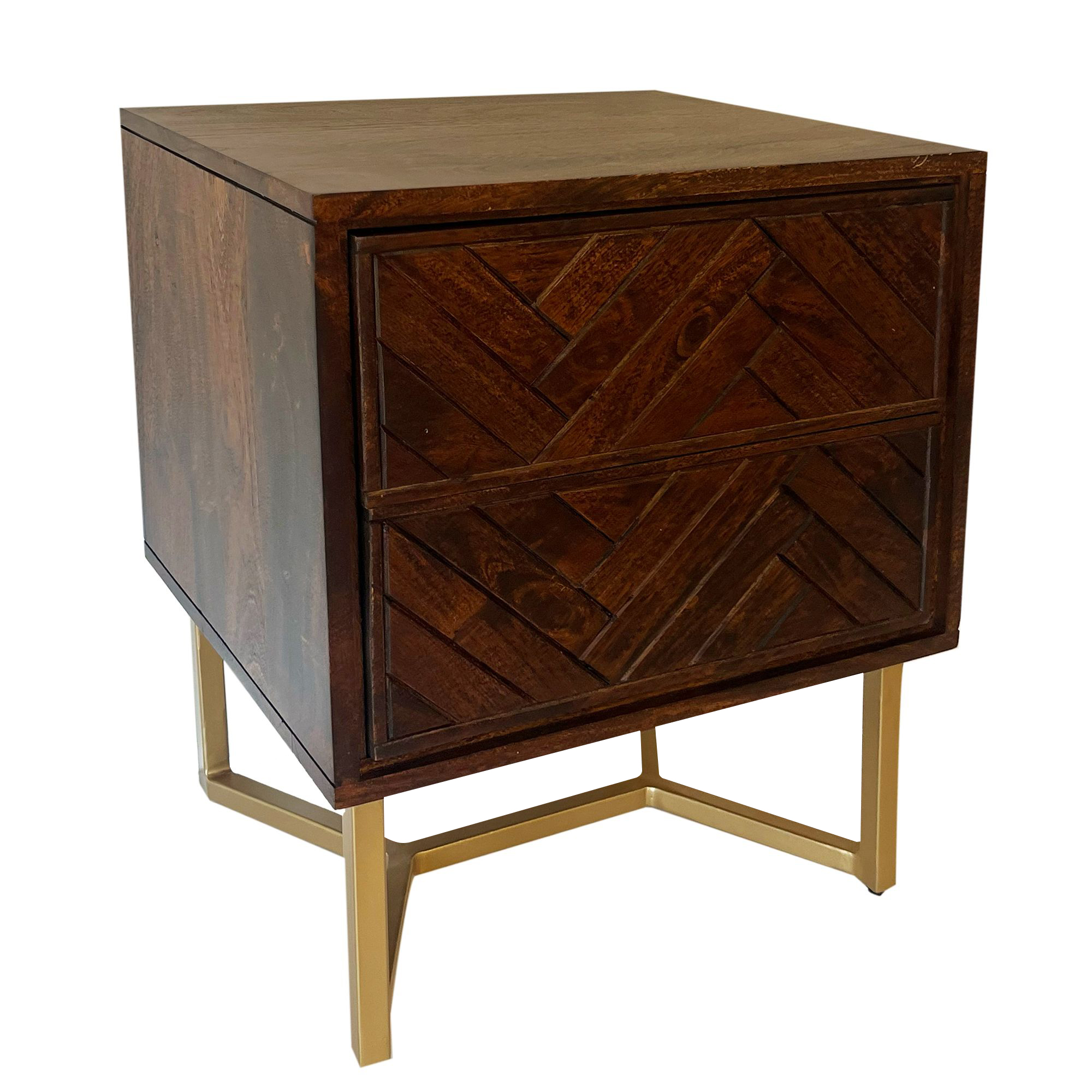 FineBuy Nachttisch Akazie Massivholz 45x40x57 cm Nachtschrank Boxspringbett, Nachtkonsole Braun Modern mit 2 Schubladen, Nachtkommode Fischgrät-Muster Stauraum & Metallgestell | Farbe: Braun FineBuy Nachttisch Akazie Massivholz 45x40x57 cm Nachtschrank Boxspringbett, Nachtkonsole Braun Modern mit 2 Schubladen, Nachtkommode Fischgrät-Muster Stauraum & Metallgestell | Farbe: Braun