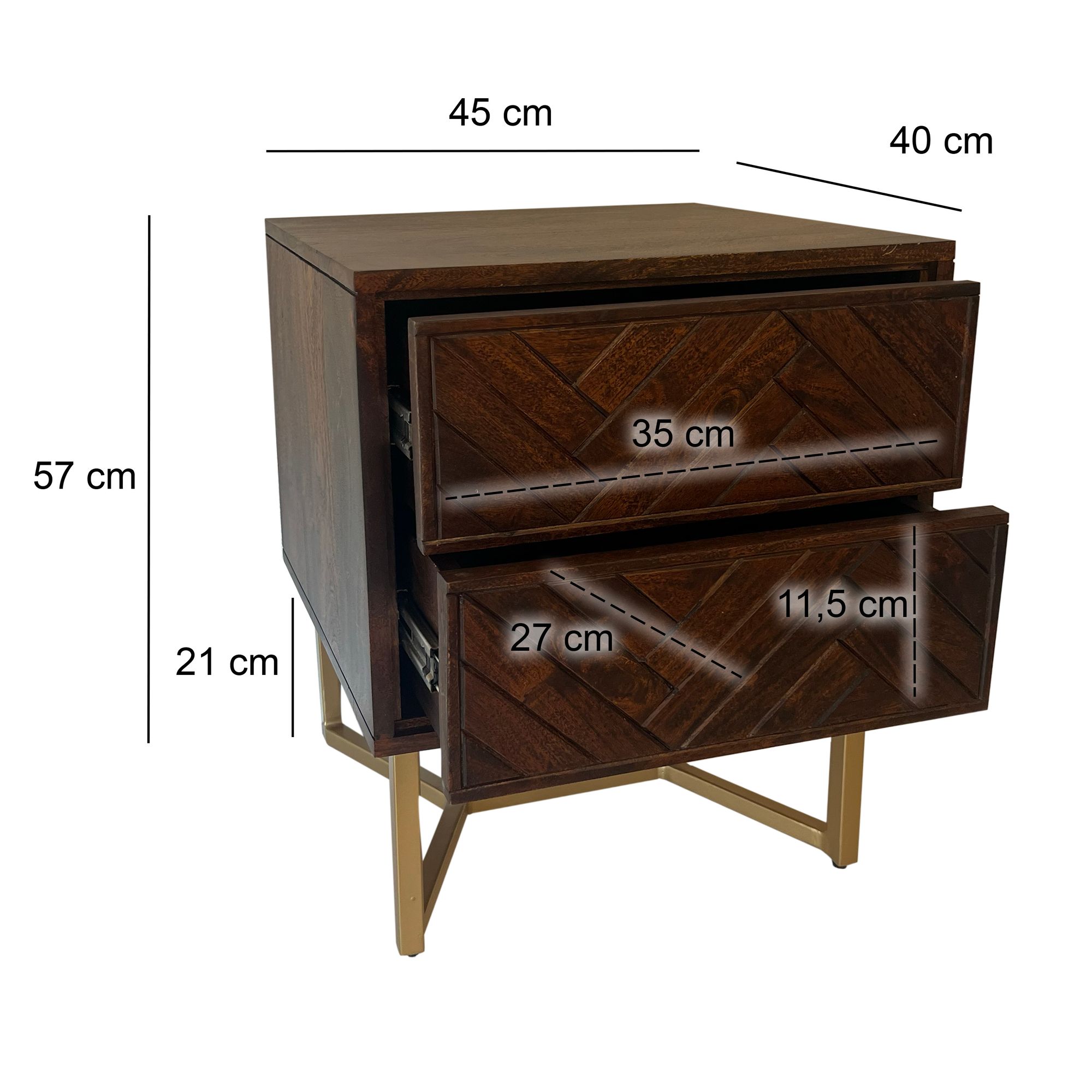 FineBuy Nachttisch Akazie Massivholz 45x40x57 cm Nachtschrank Boxspringbett, Nachtkonsole Braun Modern mit 2 Schubladen, Nachtkommode Fischgrät-Muster Stauraum & Metallgestell | Farbe: Braun FineBuy Nachttisch Akazie Massivholz 45x40x57 cm Nachtschrank Boxspringbett, Nachtkonsole Braun Modern mit 2 Schubladen, Nachtkommode Fischgrät-Muster Stauraum & Metallgestell | Farbe: Braun