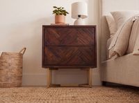 Nachttisch Akazie Massivholz 2 Schubladen Nachtkommode Nachtkästchen Boxspring – Ansicht 5