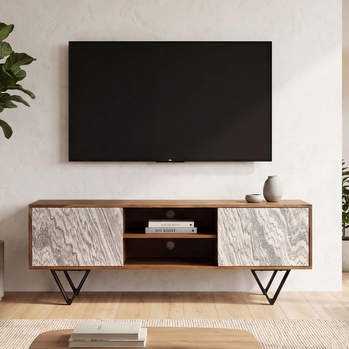 TV Schrank FineBuy Lowboard 150 cm Holz Massiv Fernsehkommode Fernsehschrank