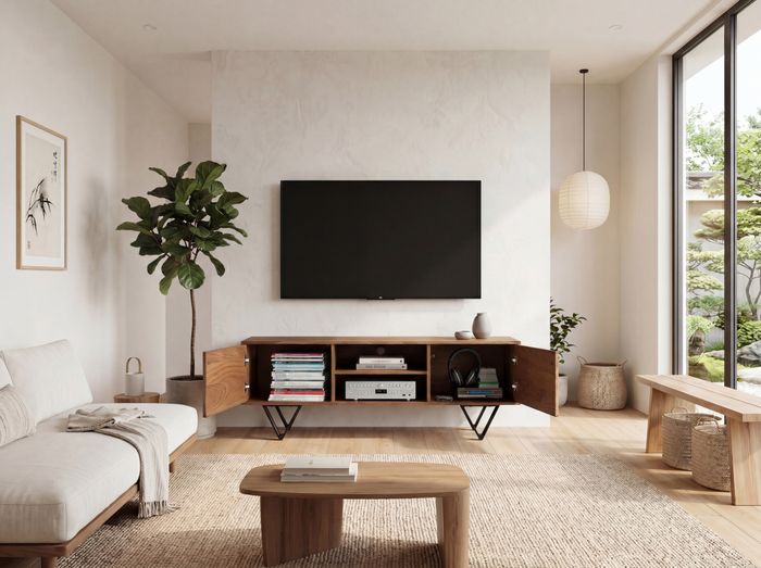 TV Schrank FineBuy Lowboard 150 cm Holz Massiv Fernsehkommode Fernsehschrank
