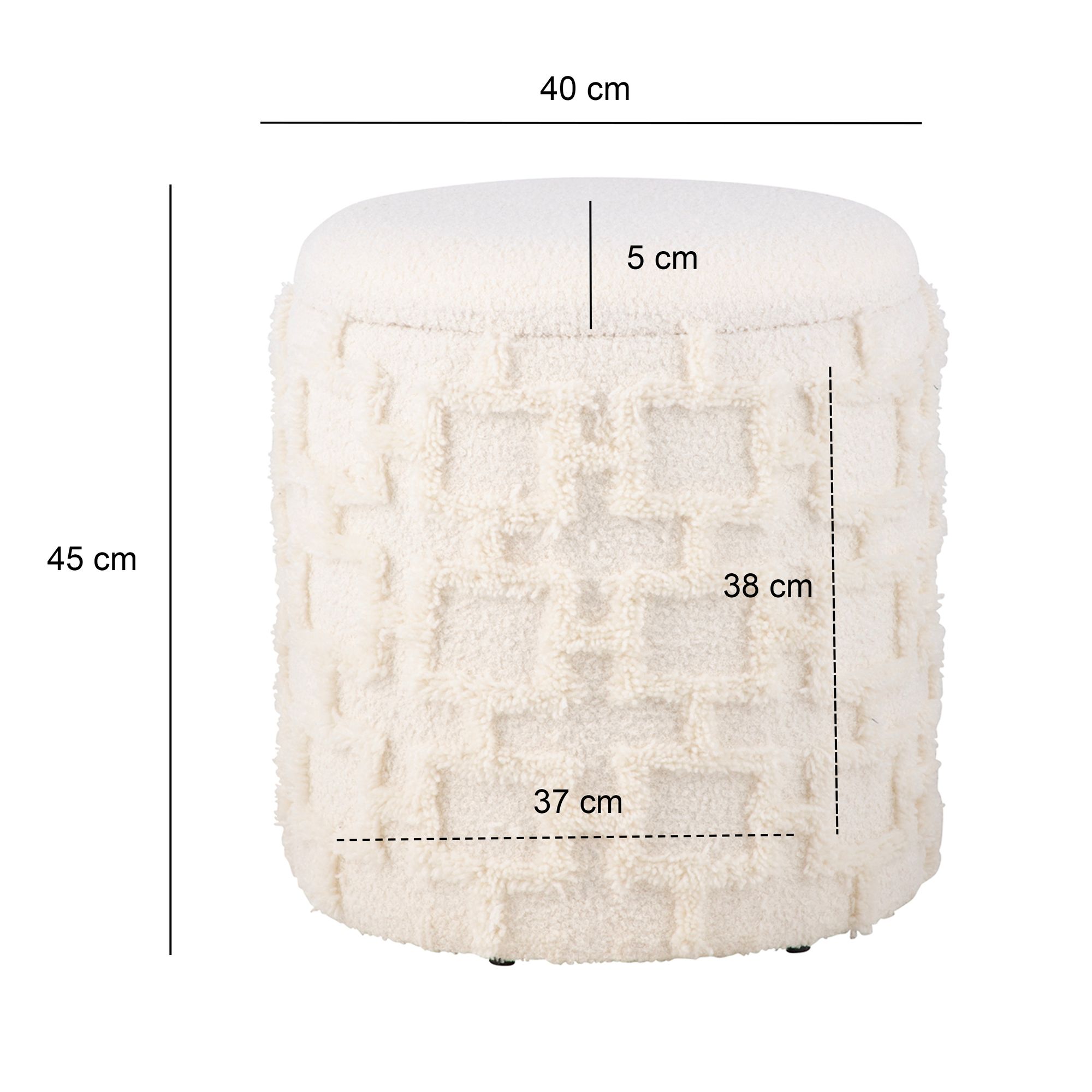 FineBuy Sitzhocker mit Stauraum 45x40 cm, Runder Polsterhocker mit weichem Strukturstoff & Deckel, Moderner Aufbewahrungshocker in Creme, Bequemer Hocker für Wohnzimmer, Schlafzimmer & Flur | Farbe: Beige