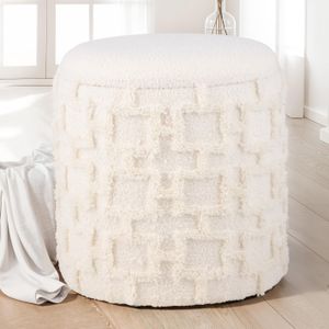 FB111027 FineBuy Sitzhocker mit Stauraum 45x40 cm, Runder Polsterhocker mit weichem Strukturstoff & Deckel, Moderner Aufbewahrungshocker in Creme, Bequemer Hocker für Wohnzimmer, Schlafzimmer & Flur