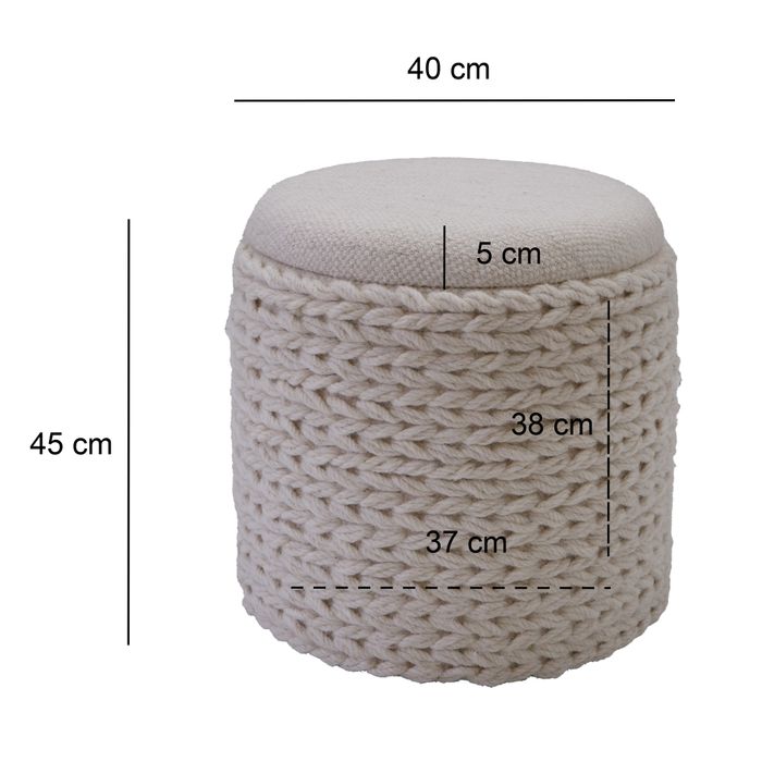 Sitzhocker FineBuy Hocker mit Stauraum Wolle rund 40x40x45 cm Creme Weiß Boho – Maßzeichnung