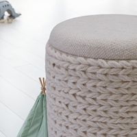 Sitzhocker FineBuy Hocker mit Stauraum Wolle rund 40x40x45 cm Creme Weiß Boho – Ansicht 5