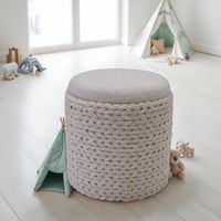 Sitzhocker FineBuy Hocker mit Stauraum Wolle rund 40x40x45 cm Creme Weiß Boho – Ansicht 2