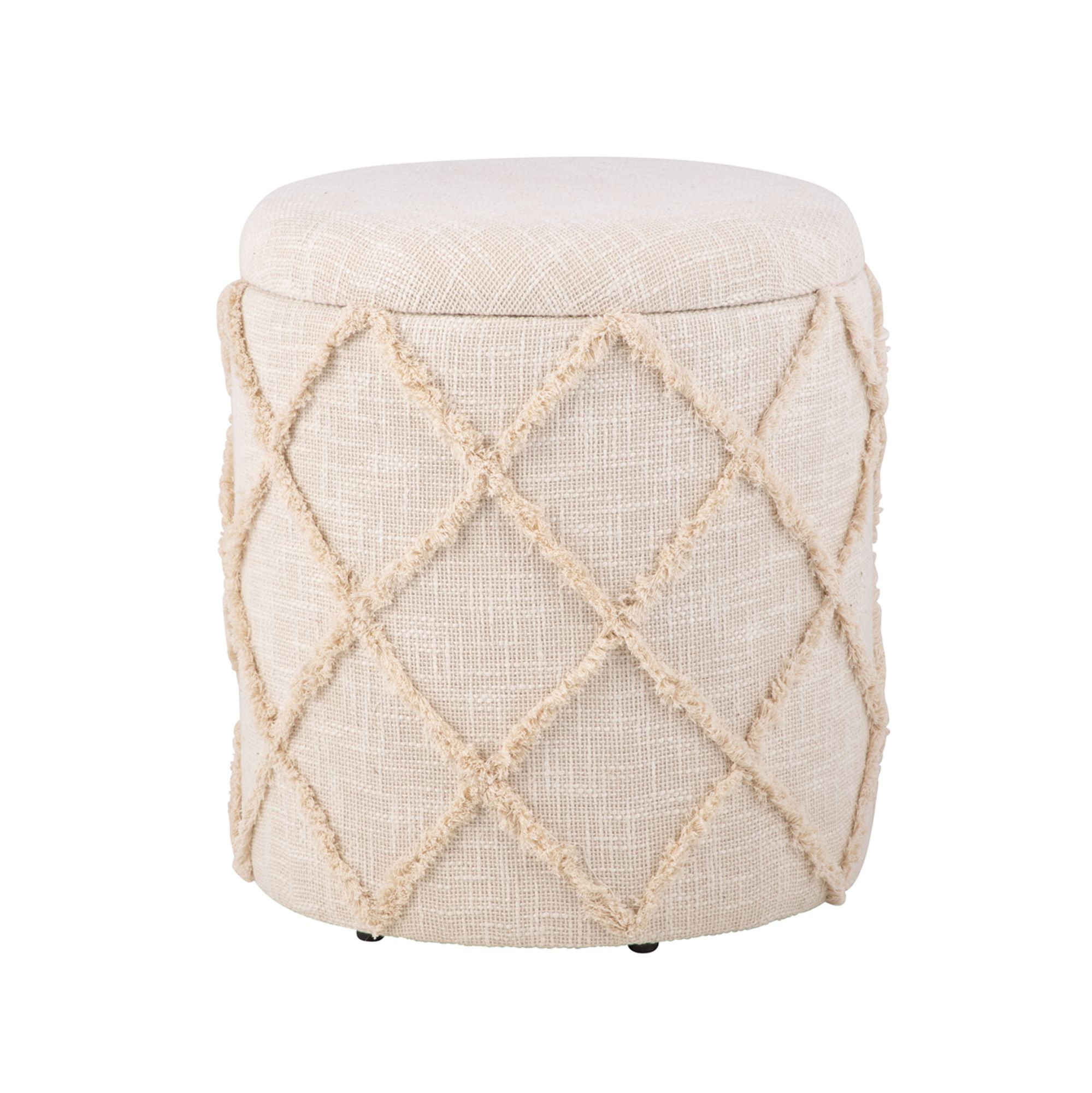FineBuy Sitzhocker mit Stauraum rund 40x40x45 cm, Polsterhocker Creme Baumwolle Boho Design, Hocker mit abnehmbarem Deckel & Staufach, Stoff Dekohocker für Wohnzimmer, Schlafzimmer & Flur | Farbe: Beige