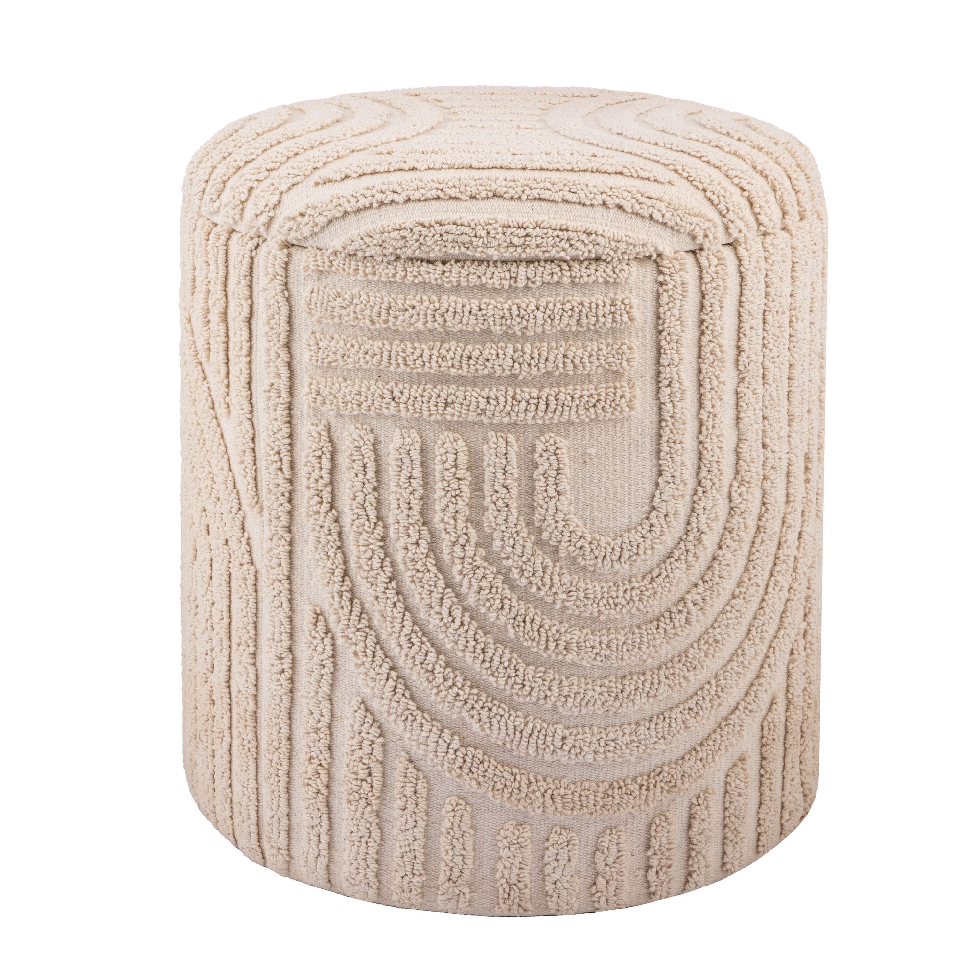 FineBuy Dekohocker mit Stauraum aus Baumwolle rund Ø40×45 cm, Sitzhocker mit abnehmbarem Deckel, Beistellhocker Beige, Polsterhocker Boho Design für Wohnzimmer & Schlafzimmer | Farbe: Beige