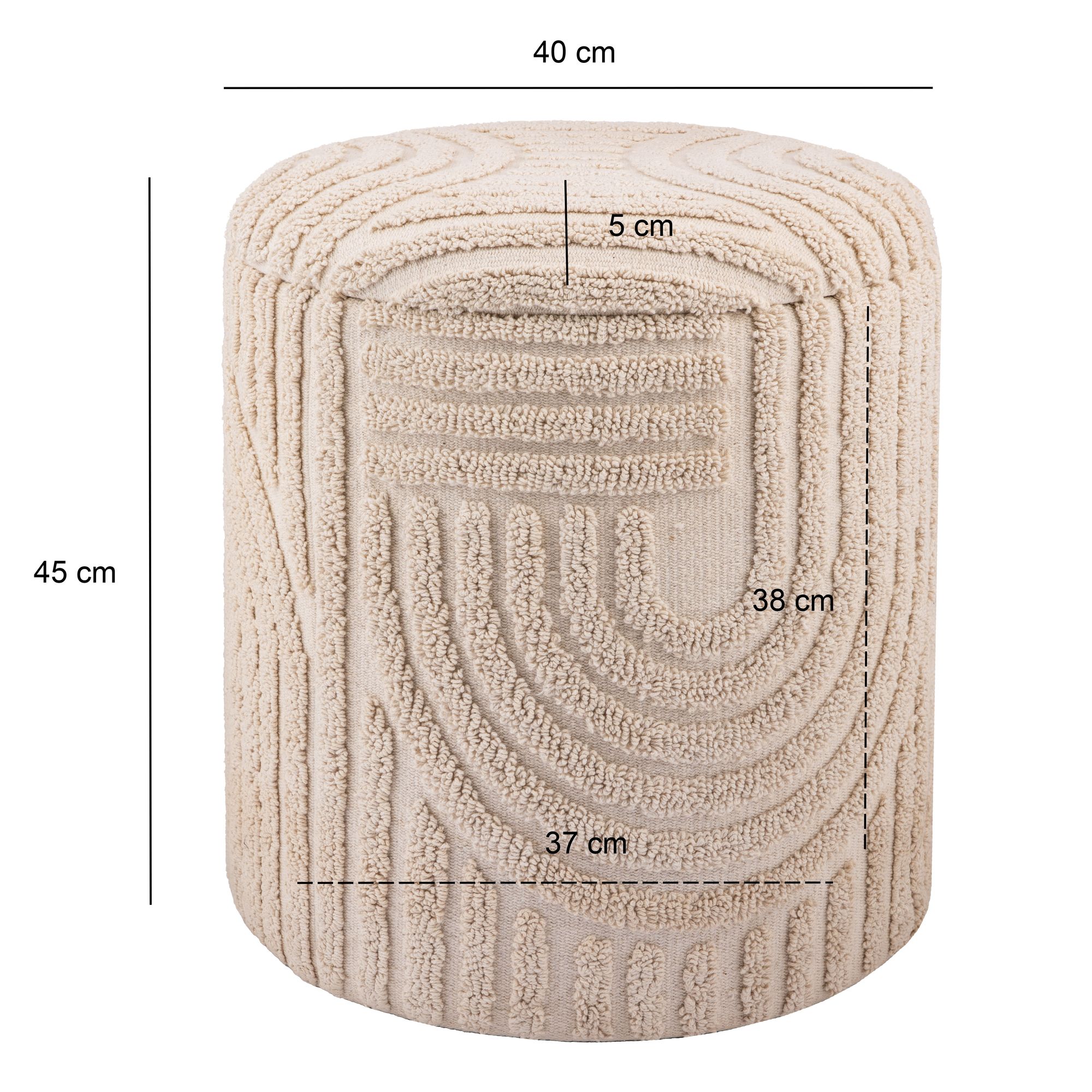 FineBuy Dekohocker mit Stauraum aus Baumwolle rund Ø40×45 cm, Sitzhocker mit abnehmbarem Deckel, Beistellhocker Beige, Polsterhocker Boho Design für Wohnzimmer & Schlafzimmer | Farbe: Beige