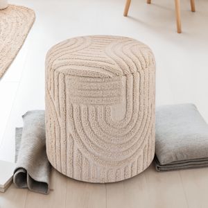 FB111087 FineBuy Dekohocker mit Stauraum aus Baumwolle rund Ø40×45 cm, Sitzhocker mit abnehmbarem Deckel, Beistellhocker Beige, Polsterhocker Boho Design für Wohnzimmer & Schlafzimmer