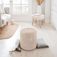 Dekohocker FineBuy Sitzhocker mit Stauraum Baumwolle rund 40x45 cm Beige Boho – Ansicht 4