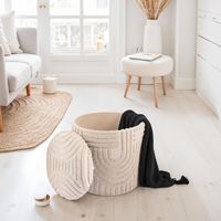 Dekohocker FineBuy Sitzhocker mit Stauraum Baumwolle rund 40x45 cm Beige Boho – Ansicht 2