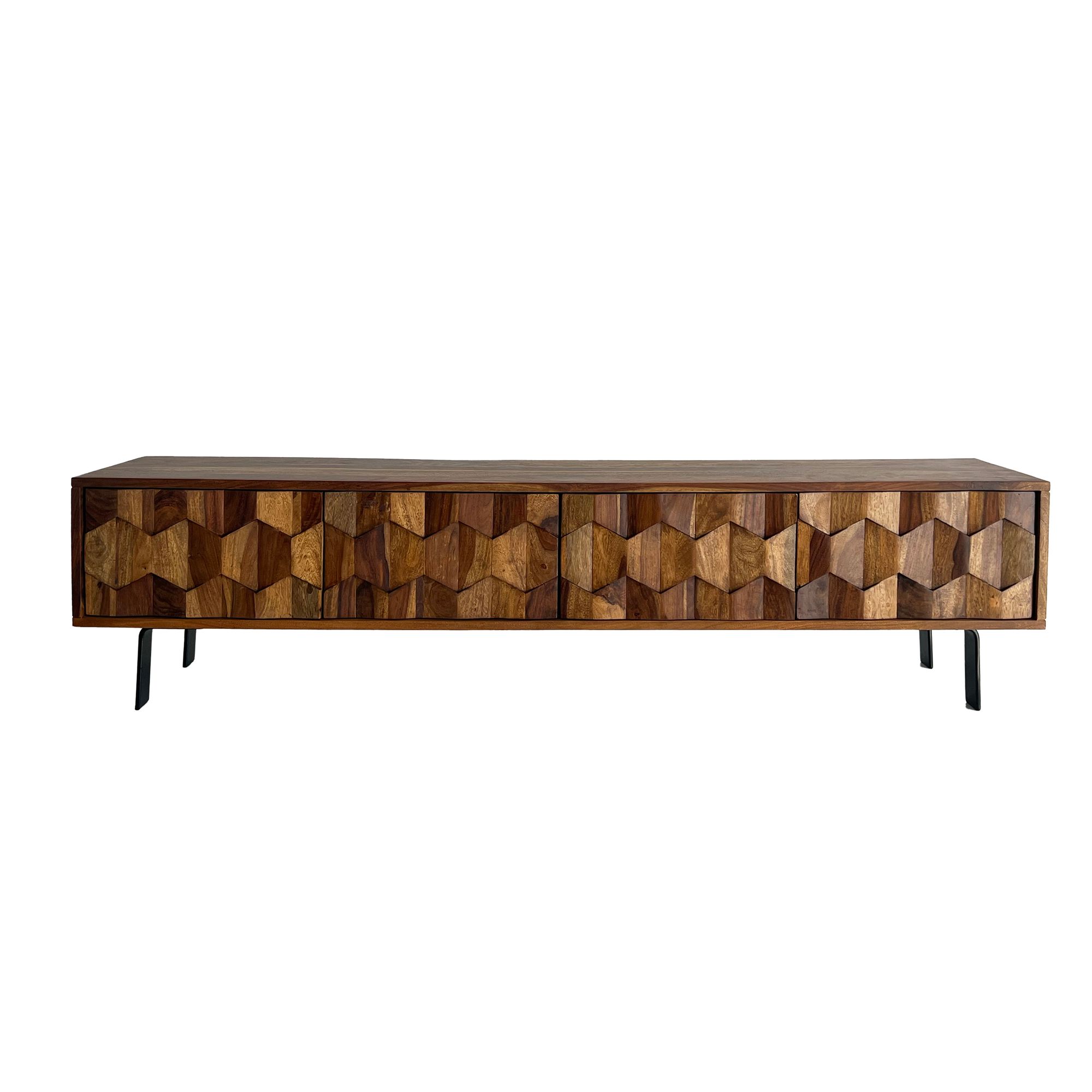 FineBuy Lowboard Sheesham Massivholz 160 cm, TV-Board mit 3D Fronten, 4 Türen, Kabeldurchlass & Metallbeinen Schwarz, Designer TV-Schrank für Wohnzimmer | Farbe: Braun FineBuy Lowboard Sheesham Massivholz 160 cm, TV-Board mit 3D Fronten, 4 Türen, Kabeldurchlass & Metallbeinen Schwarz, Designer TV-Schrank für Wohnzimmer | Farbe: Braun