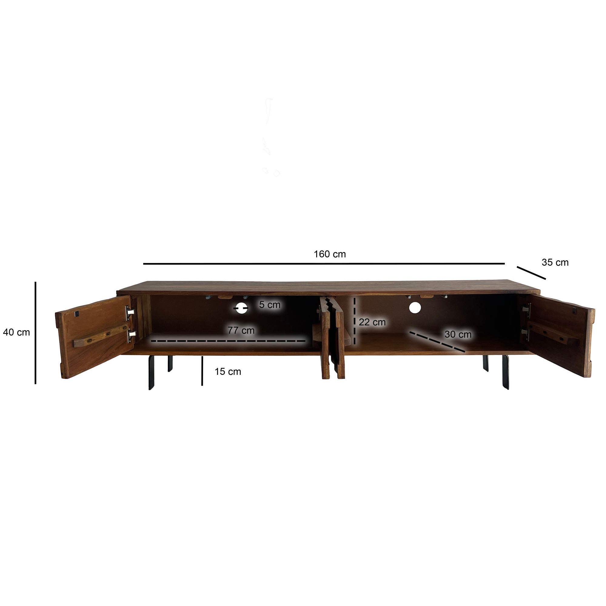 FineBuy Lowboard Sheesham Massivholz 160 cm, TV-Board mit 3D Fronten, 4 Türen, Kabeldurchlass & Metallbeinen Schwarz, Designer TV-Schrank für Wohnzimmer | Farbe: Braun FineBuy Lowboard Sheesham Massivholz 160 cm, TV-Board mit 3D Fronten, 4 Türen, Kabeldurchlass & Metallbeinen Schwarz, Designer TV-Schrank für Wohnzimmer | Farbe: Braun