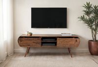Lowboard FineBuy TV Board Sheesham Massivholz 160 cm Retro Schubladen Fächer – Ansicht 4