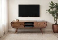 Lowboard FineBuy TV Board Sheesham Massivholz 160 cm Retro Schubladen Fächer – Ansicht 2