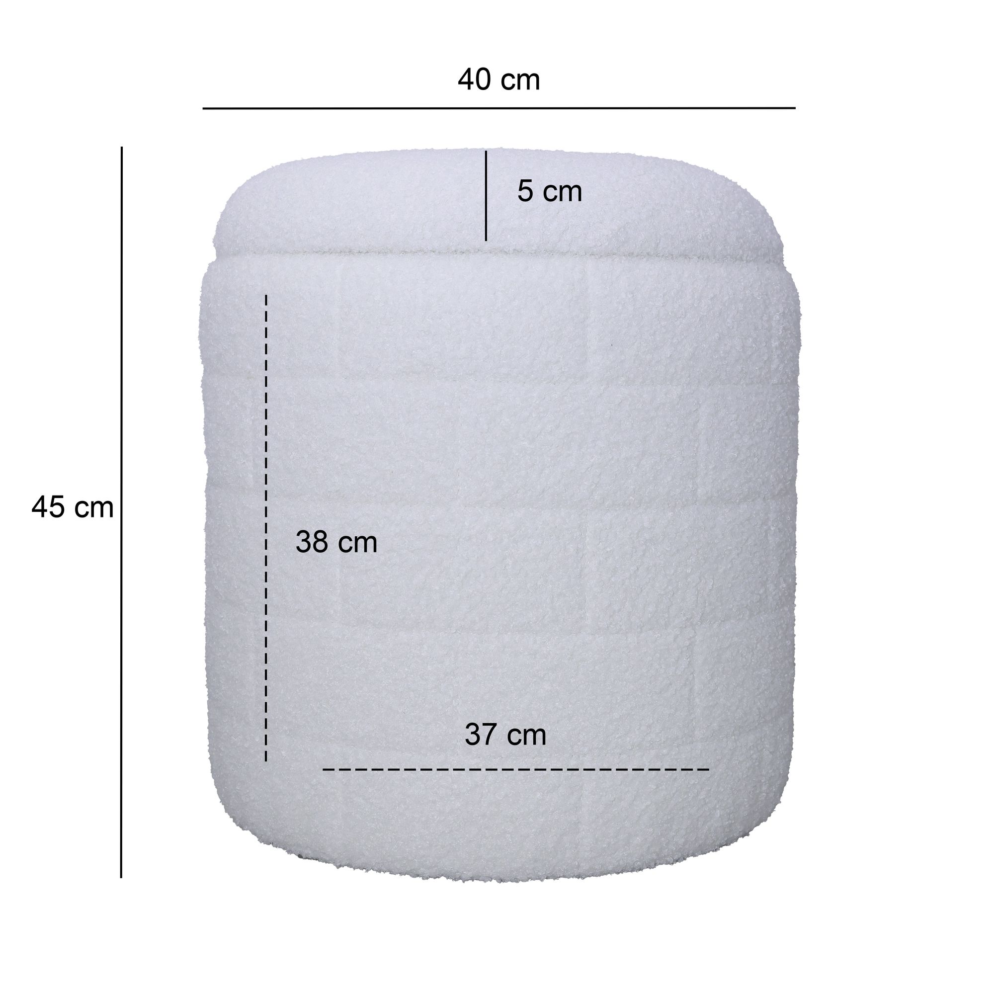 FineBuy Sitzhocker mit Stauraum 40x40x45 cm, Runder Stoffhocker Weiß mit abnehmbarem Deckel, Aufbewahrungshocker gepolstert, Moderner Beistellhocker für Wohnzimmer | Farbe: Weiß