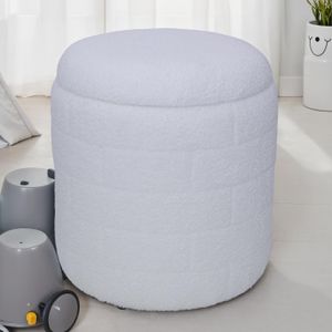 FB111231 FineBuy Sitzhocker mit Stauraum 40x40x45 cm, Runder Stoffhocker Weiß mit abnehmbarem Deckel, Aufbewahrungshocker gepolstert, Moderner Beistellhocker für Wohnzimmer