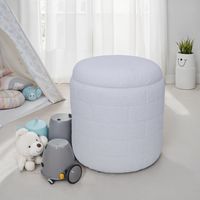 Sitzhocker FineBuy Stoffhocker mit Stauraum 40 cm Weiß rund abnehmbarer Deckel – Ansicht 2