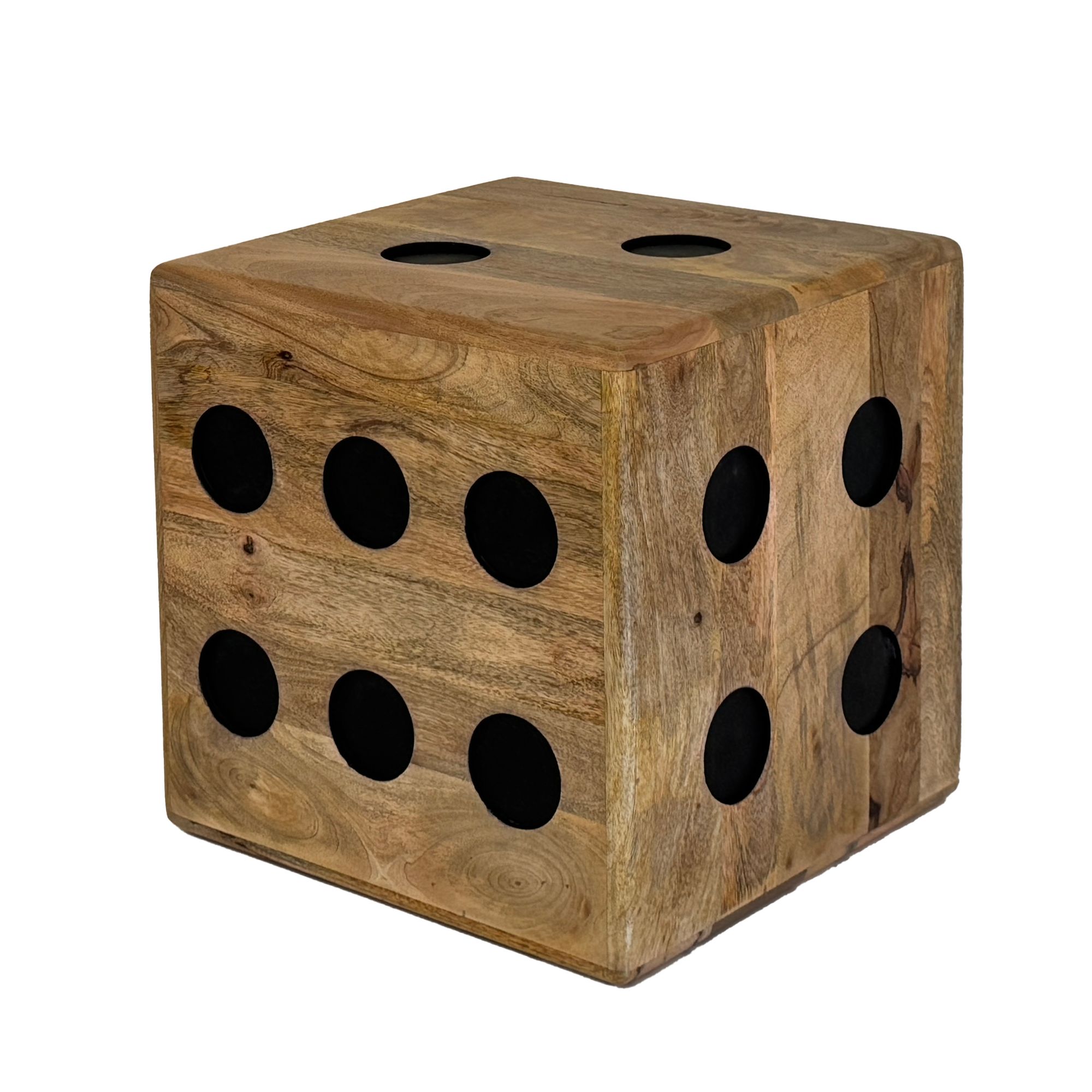 FineBuy Würfelhocker Mango Massivholz 41x41x41 cm, Design Sitzwürfel & Beistelltisch in Würfelform, Holzwürfel Deko & Couchtisch, Robuster Holzhocker im XXL Spielwürfel-Design | Farbe: Braun