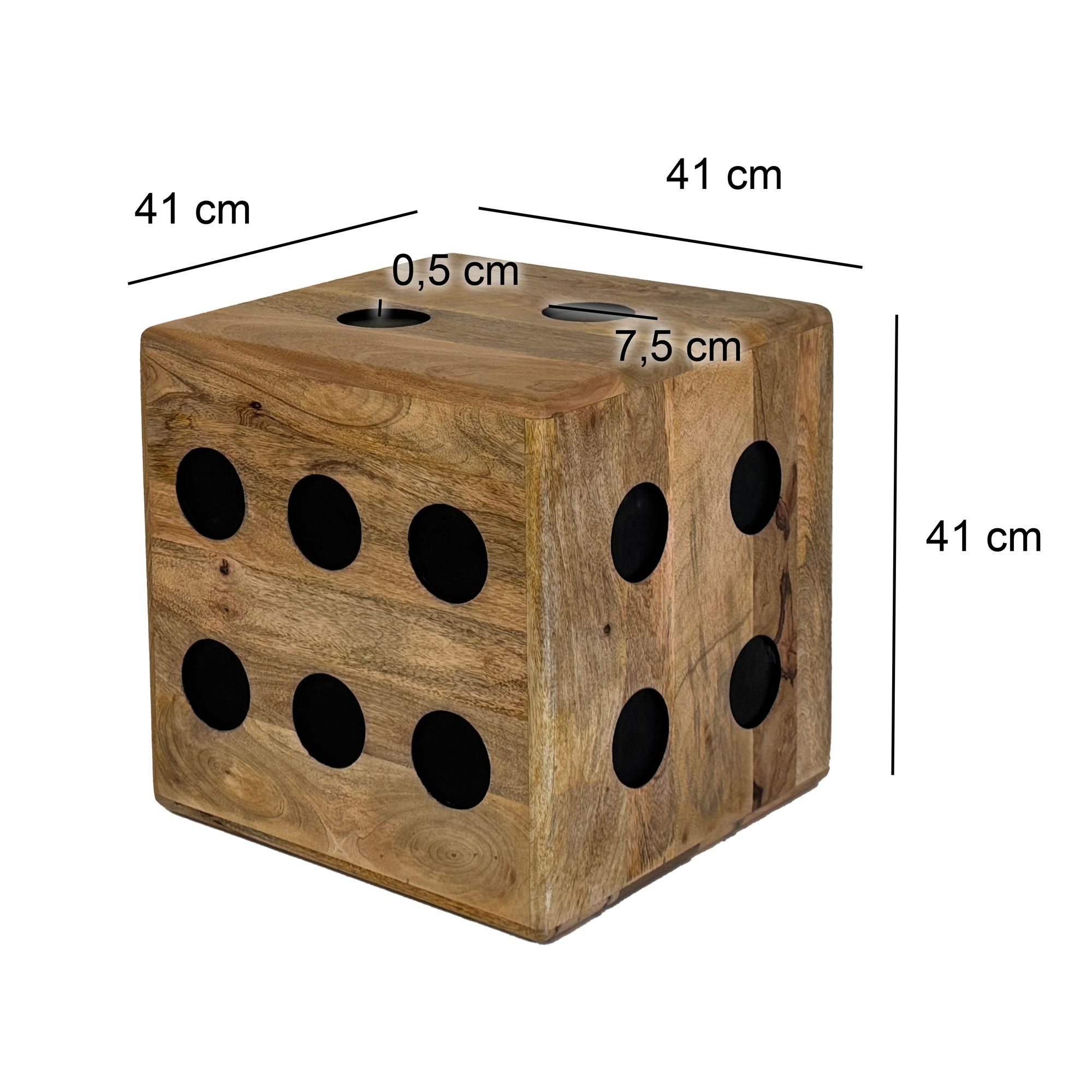 FineBuy Würfelhocker Mango Massivholz 41x41x41 cm, Design Sitzwürfel & Beistelltisch in Würfelform, Holzwürfel Deko & Couchtisch, Robuster Holzhocker im XXL Spielwürfel-Design | Farbe: Braun